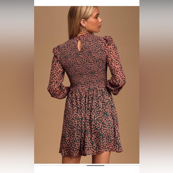 NWT Lulus Floral Forever Green and Pink Floral Print Smocked Skater Dress - Picture 4 of 10